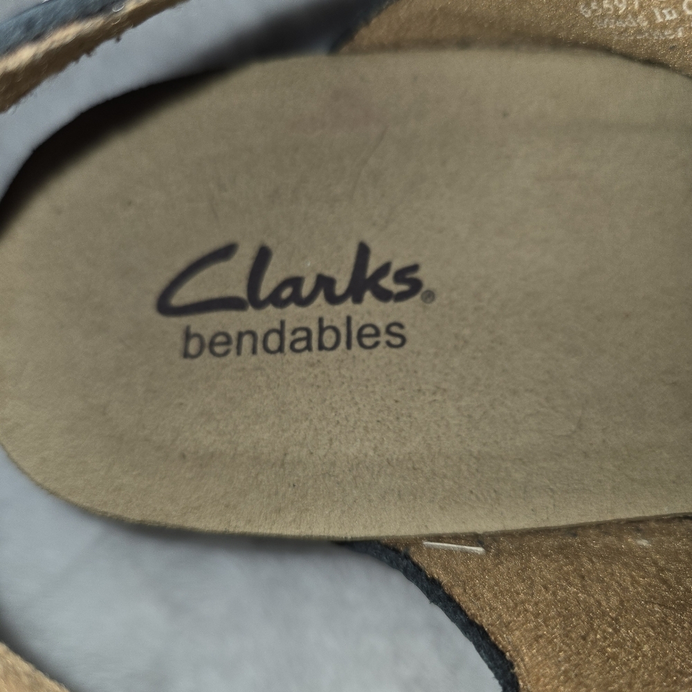 Clarks Bendables Wedge Sandals – Navy Leather Cutout Detail Comfort Size 8 - Picture 7 of 9